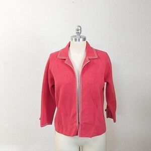 Vintage Knit Cadigan Sweater Pink 12 collar retro 70s 80s tennis prep sporty